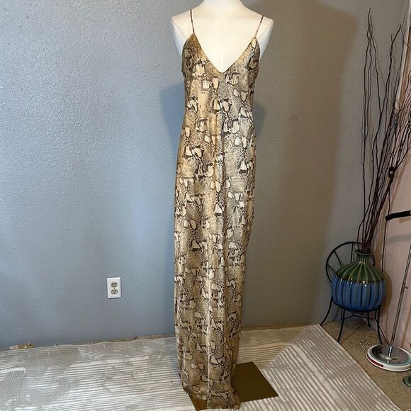 Banana Republic Cream and Tan silk snake skin print Maxi Dress size XL-Tall - Picture 1 of 11